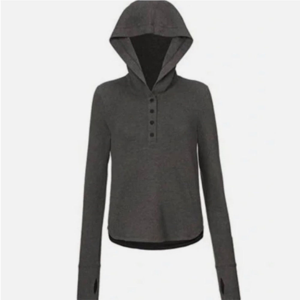 Cabi Grey Waffle Hoodie black snap buttons - Size Large #4638